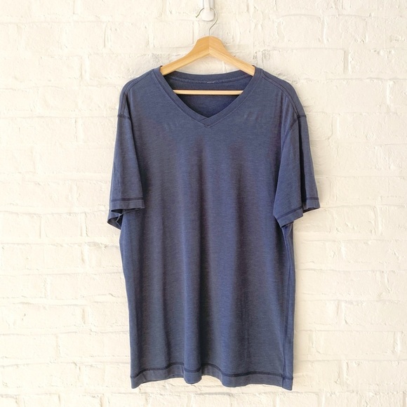 Lululemon || V-Neck Short Sleeve T-shirt Tee Heathered Navy Blue L / XL - Picture 1 of 5
